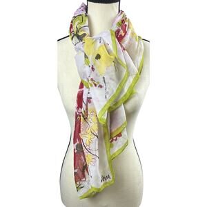 Vintage Vera Neumann 60’s Large 44” Floral Red, Yellow Green Sheer scarf